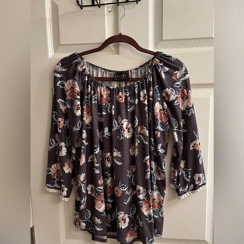 AMANA~ BLOUSE~BROWN FLORAL~XL
